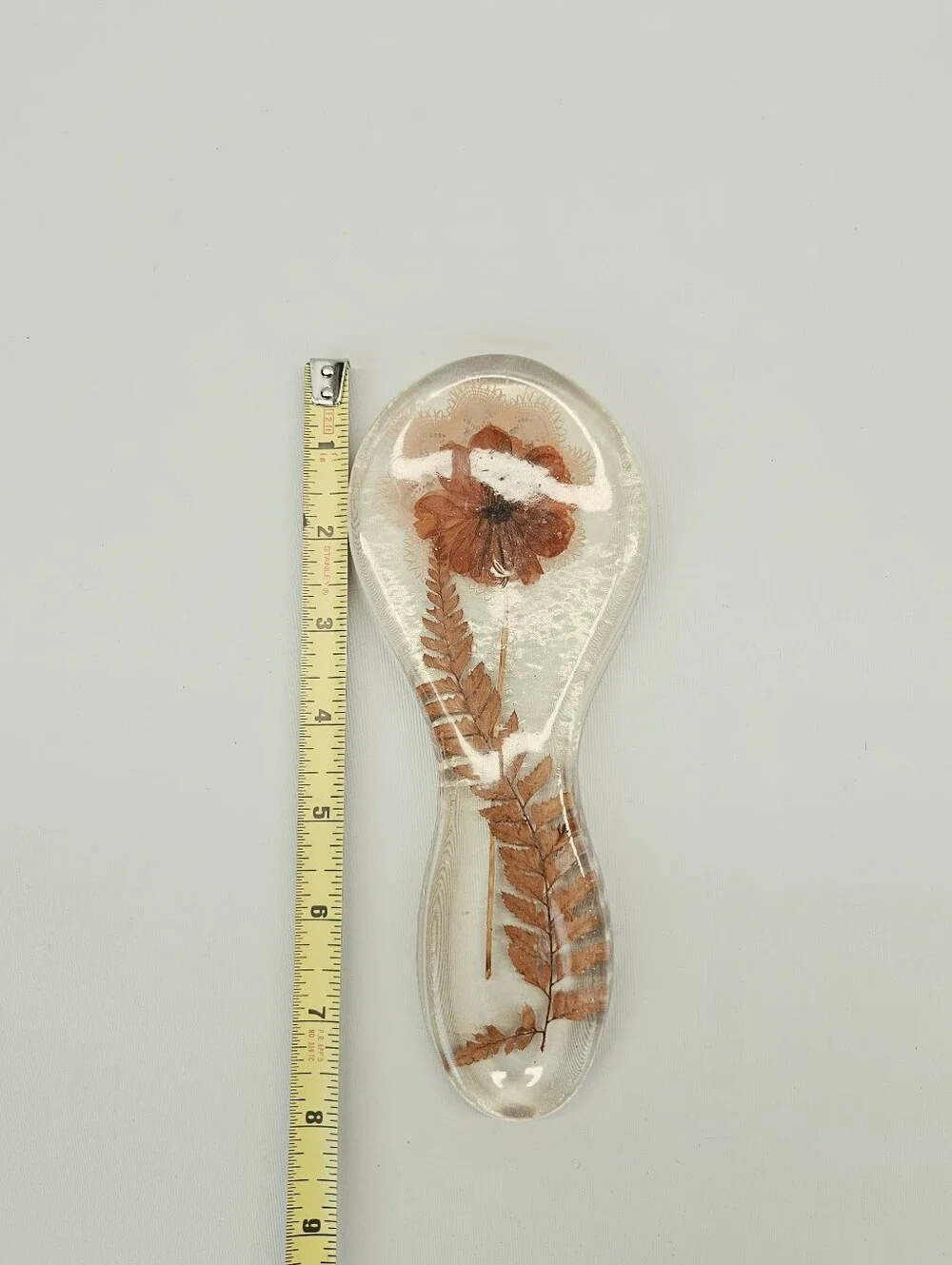 Vintage Spoon Rest Brown Orange Floral Doilie Acryllic Resin Grannycore Cottage